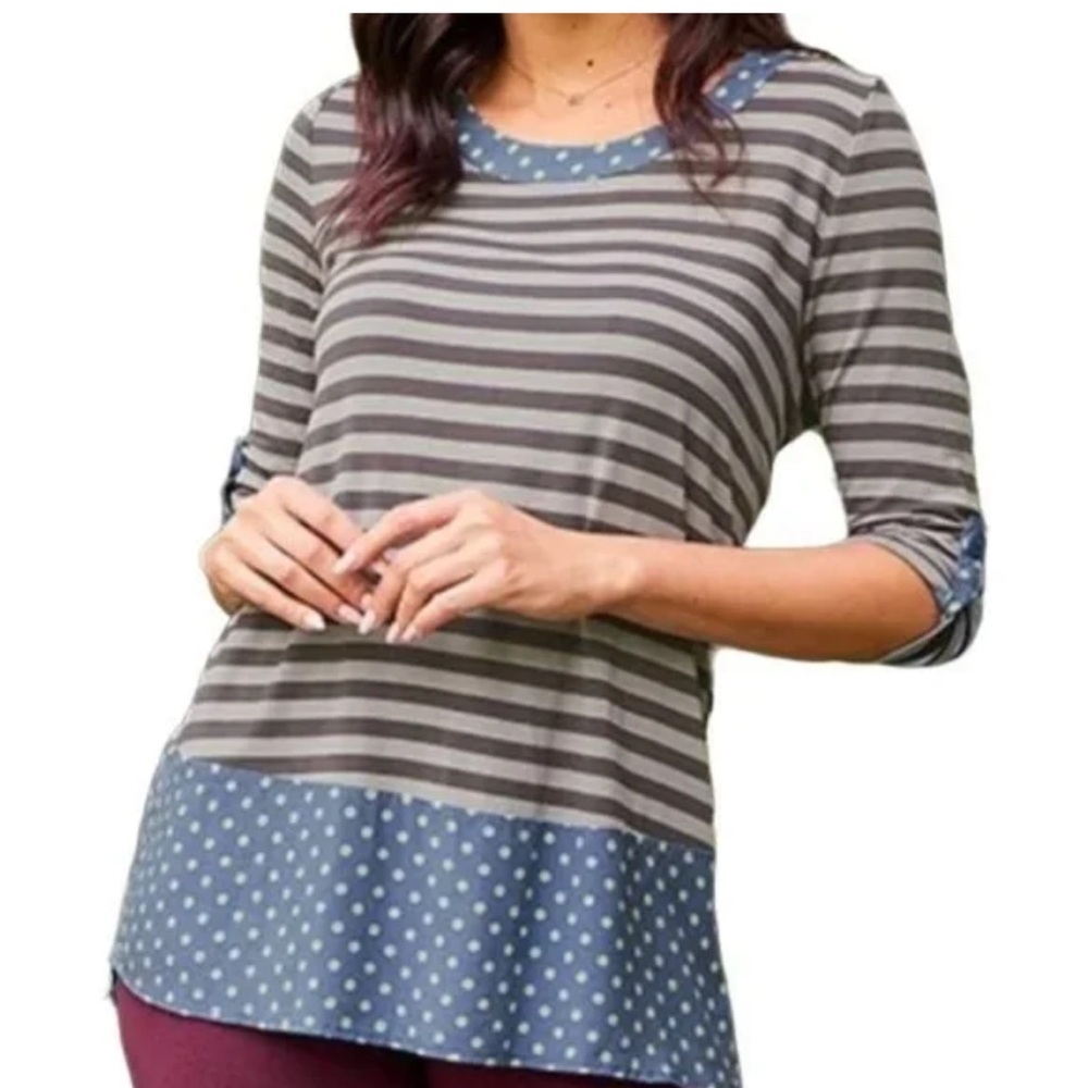 Matilda Jane Let's Get Lost Blouse Striped & Polka Dot Scoop Neck Women's M